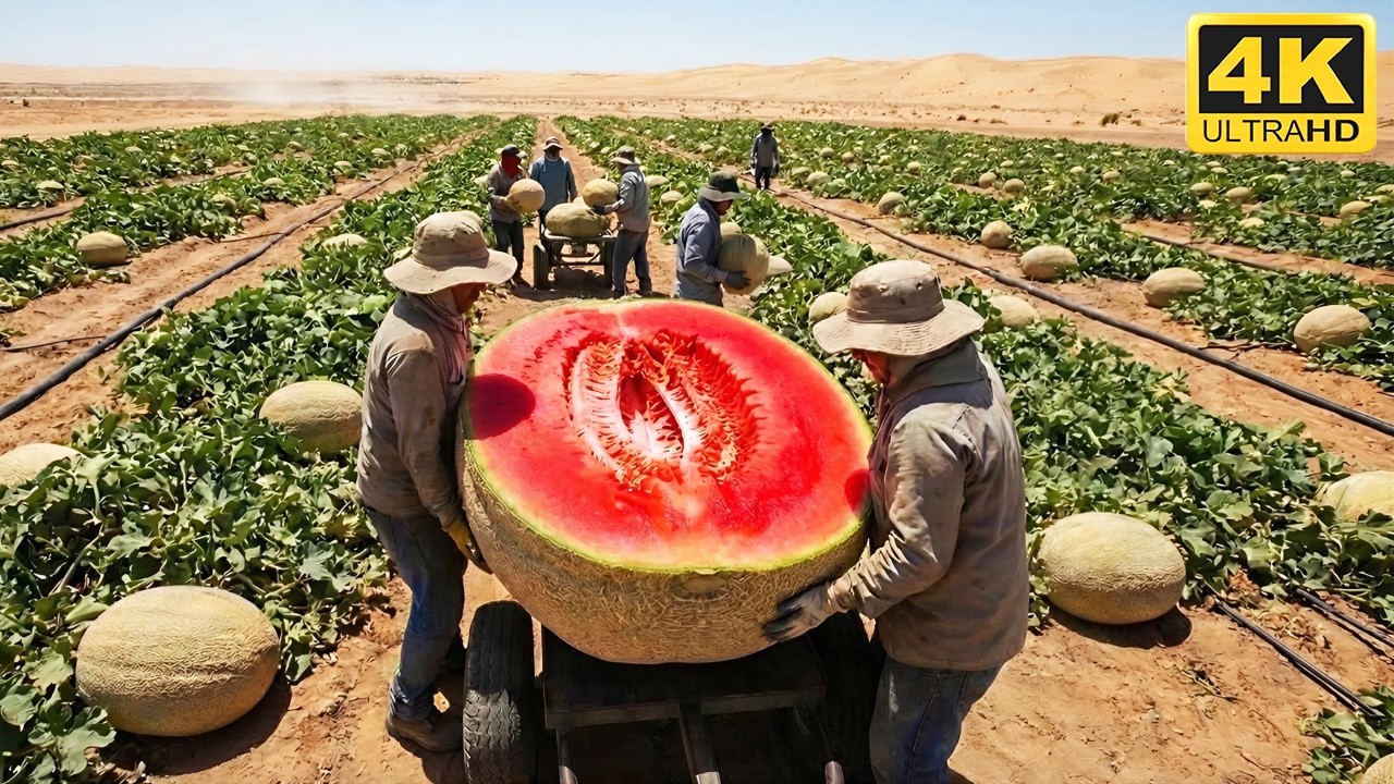 Close up Of A New Red Flesh Melon Variety Grown In The Sahara Desert – Stunning View