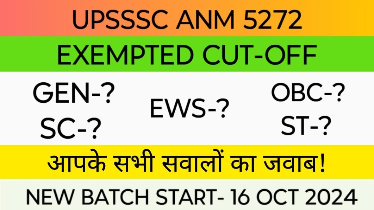 UPSSSC ANM 5272  I UPSSSC ANM 5272EXEMPTED CUT-OFF I आवेदन प्रारंभ की तिथि -? I  कब तक होगा परीक्षा?