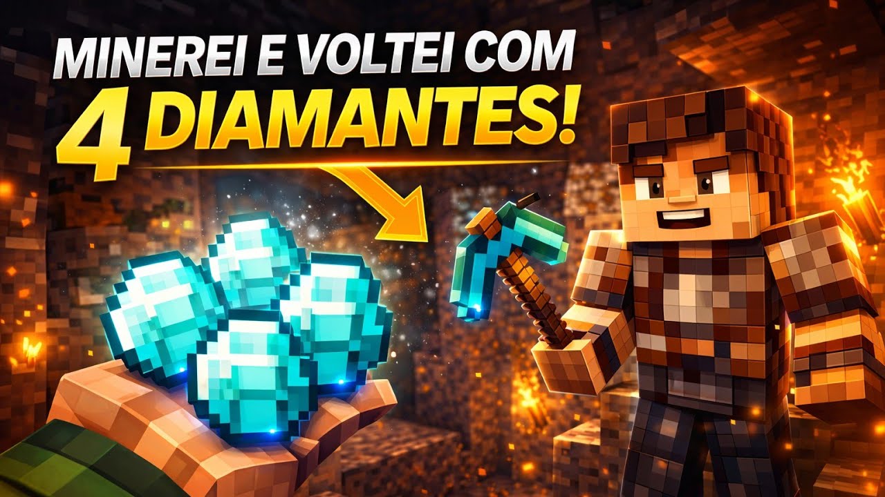 Fui minerar no Minecraft e voltei com 4 diamantes 😱 sorte insana!