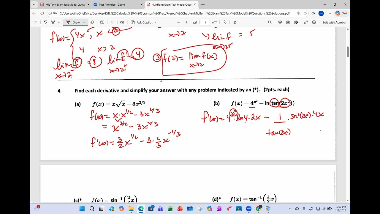 AP Calculus   MidTerm Exam Review Solutions Task Model Questions 2026