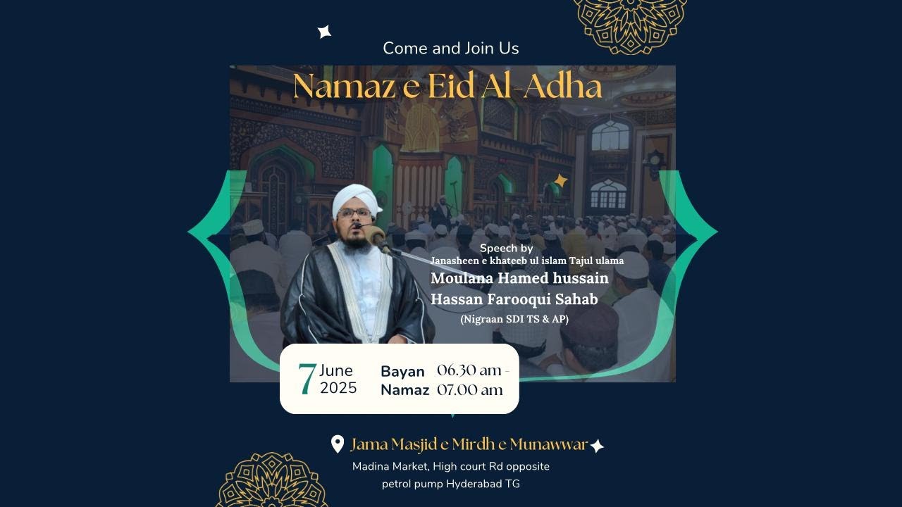 #Live_Namaz EID ul Adhhaa Masjid E Mirdhe E Munaware Hyderabad|Moulana Hassaan Farooqi Shb