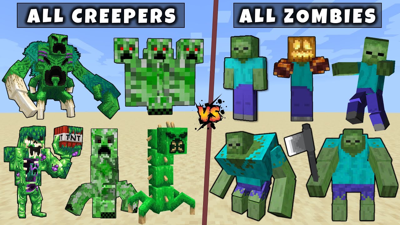 All Zombies vs All Creepers - Mutant & Titan Zombie vs Mutant Titan Creeper