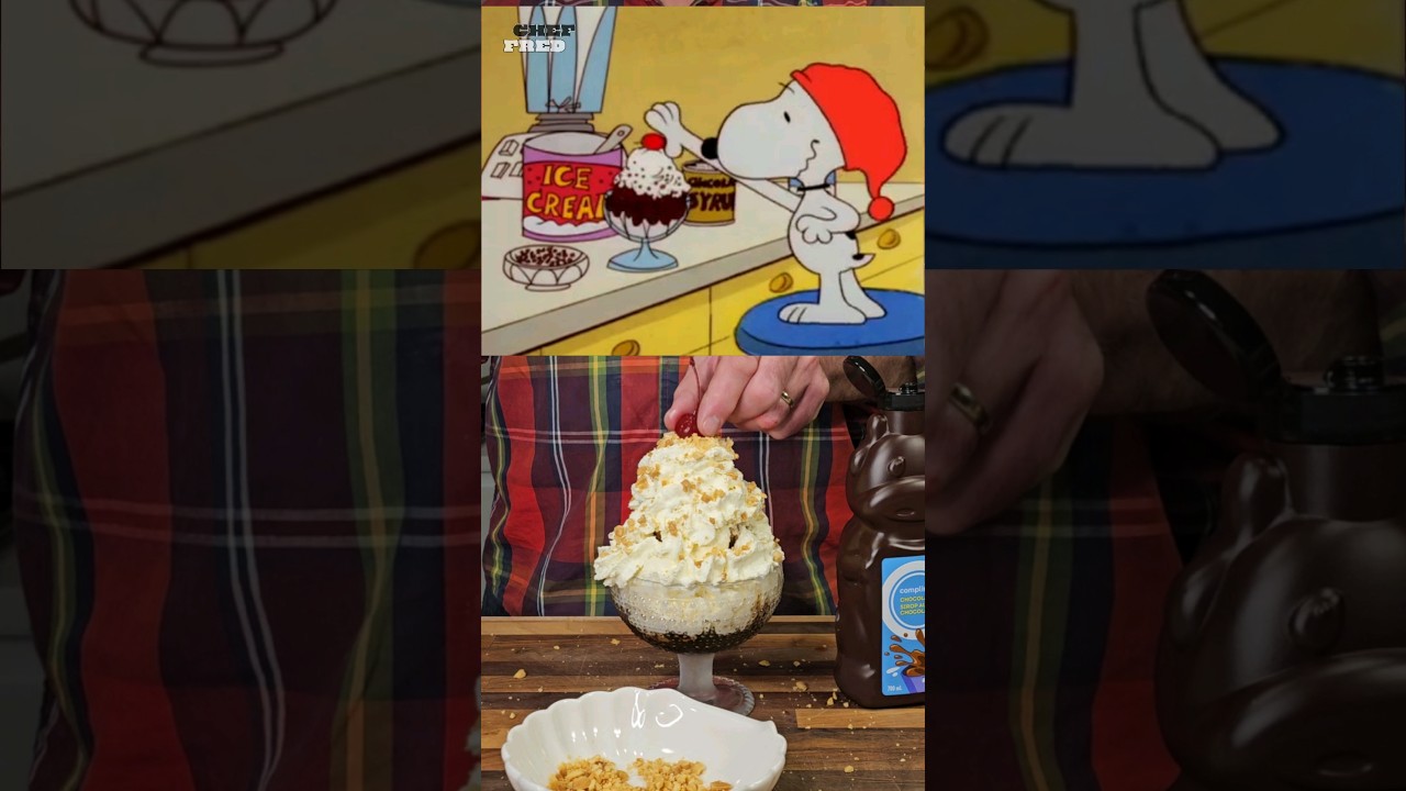 Discover Snoopy's Doggone Delicious Chocolate Dessert!🤤 #shorts #snoopy #charliebrown #sundae