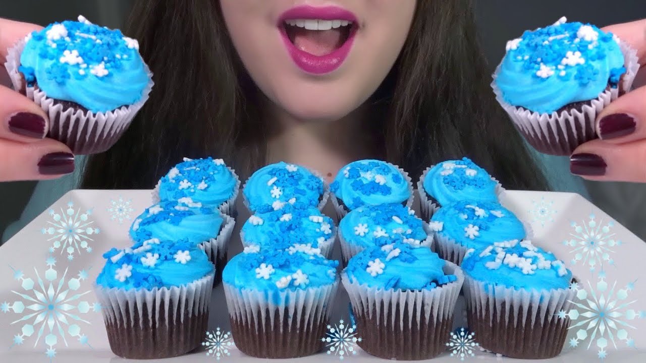 ASMR Snowflake Chocolate Cupcakes ❄️ Soft Relaxing Eating Sounds