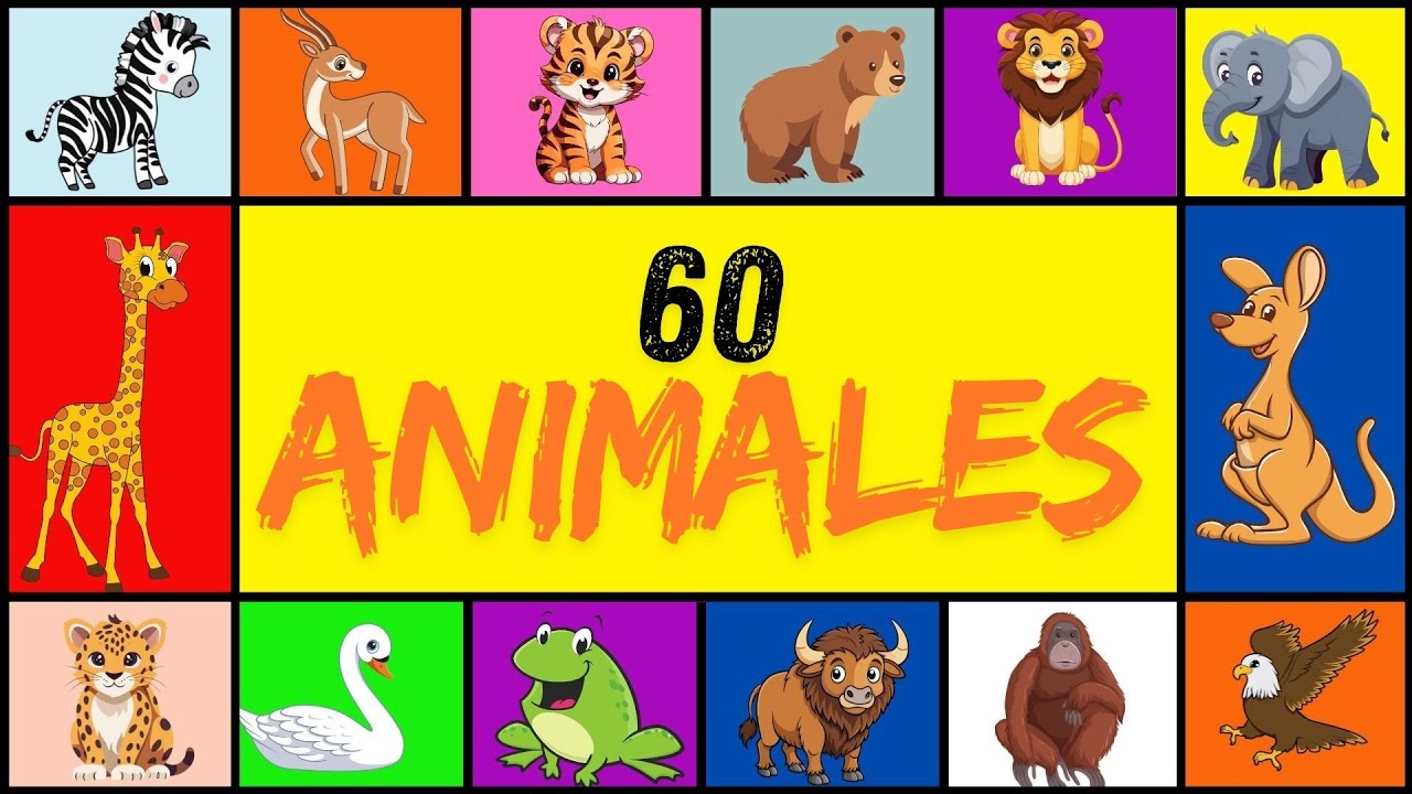 🔴🐶🐱🐰🐮🐔🐒 Aprende los Nombres de 60 Animales 🐯🦊🐼🦁🦒🐧🐢 | Video Educativo para Ni&ntilde;os y Ni&ntilde;as