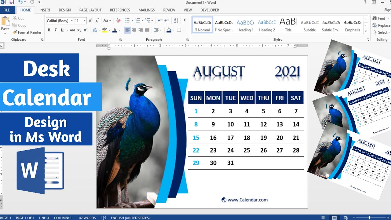 Create a Desk Calendar design in ms word | Deepak Technical