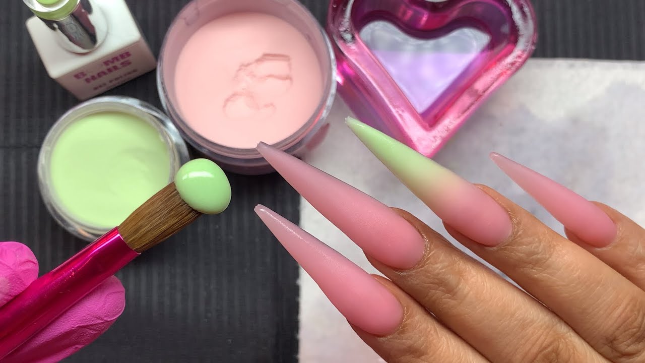 PASTEL GREEN STILETTO NAILS💚🌸/ ACRYLIC NAILS TUTORIAL FROM START TO FINISH 