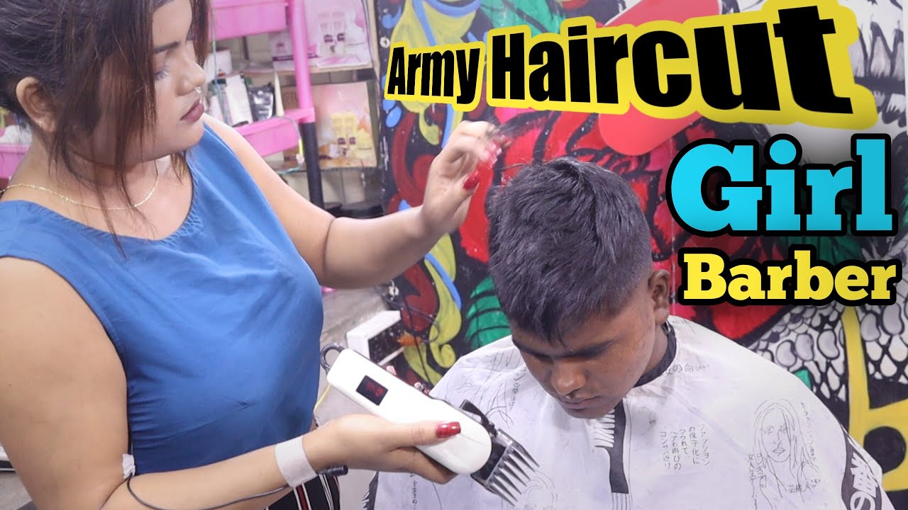 Army Hair Cutting By Girl Barber🔥Attractive BuzzCut || Hair Cutting With Trimmer | Side Fade Haircut