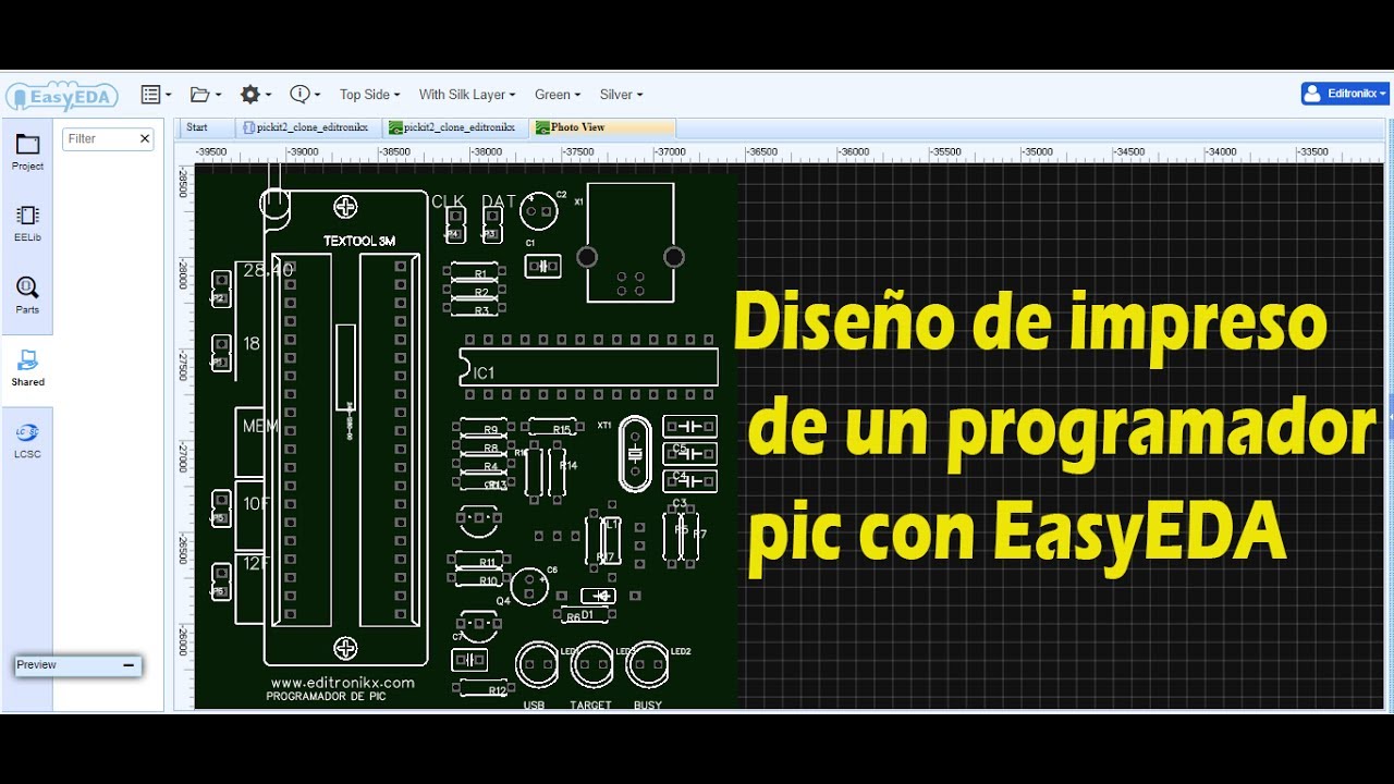 diseño circuito impreso de un programador de pic  con EasyEDA