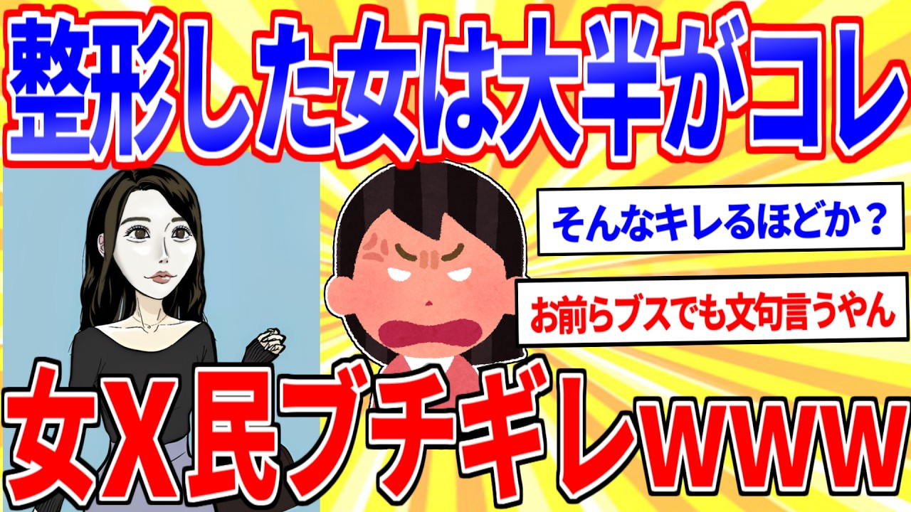 X民「整形した女って大半がコレになる」→整形女ガチギレ【2ch面白いスレゆっくり解説】