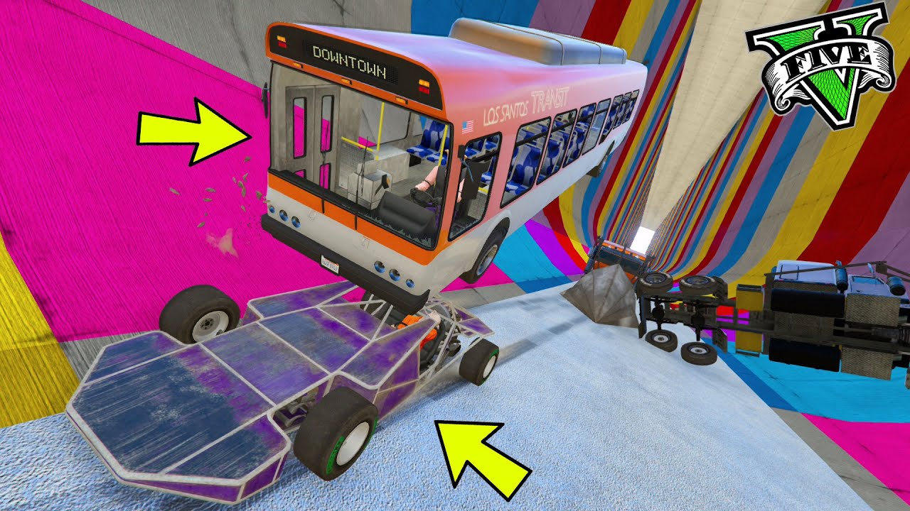 GTA 5 ONLINE 🐷 AUTO RAMPA VS AUTOBUS !!! FACE TO FACE MEGA RAMPA 999999% ESTREMO !!! 🐷 DAJE !!
