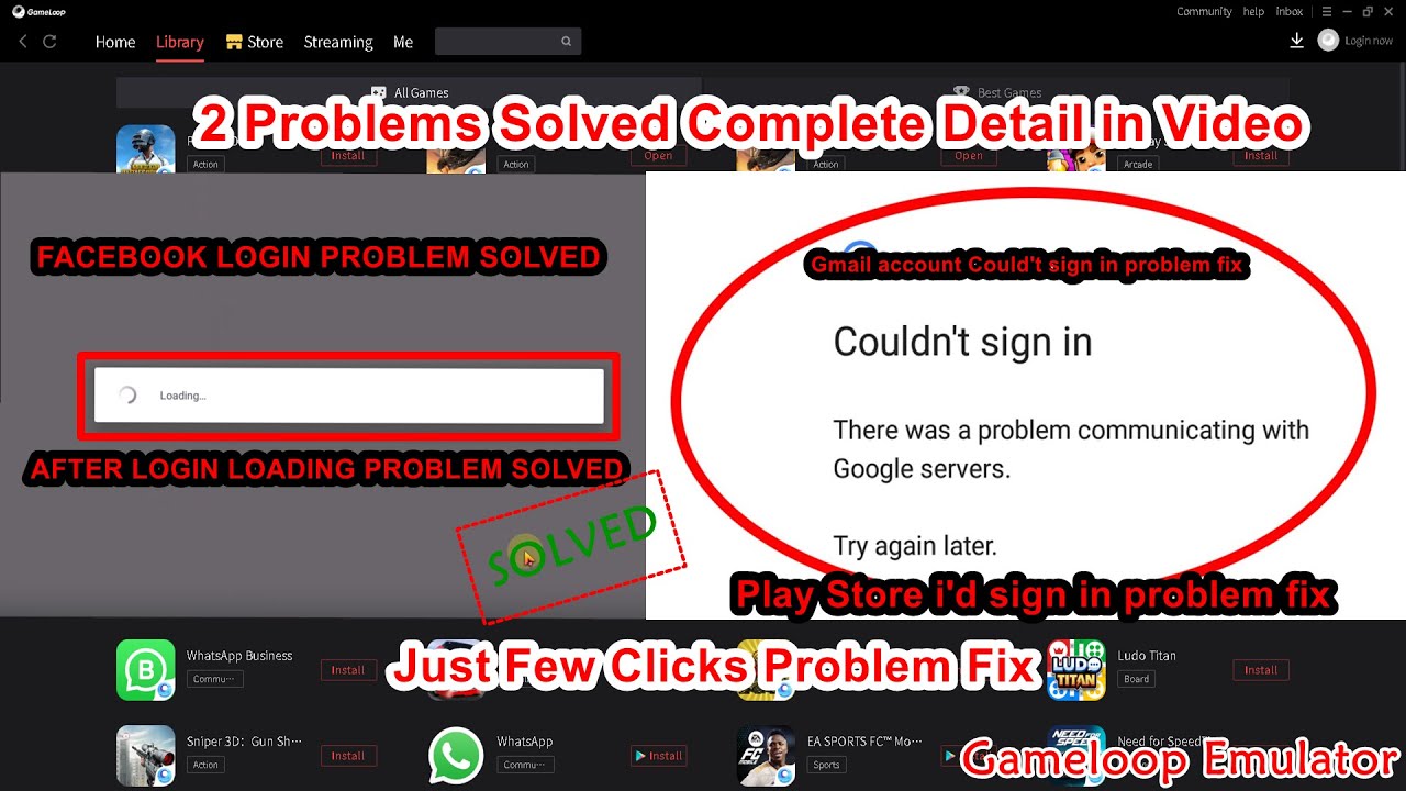 Facebook login problem in gameloop | facebook loading issue in gameloop | gmail sign in error fix