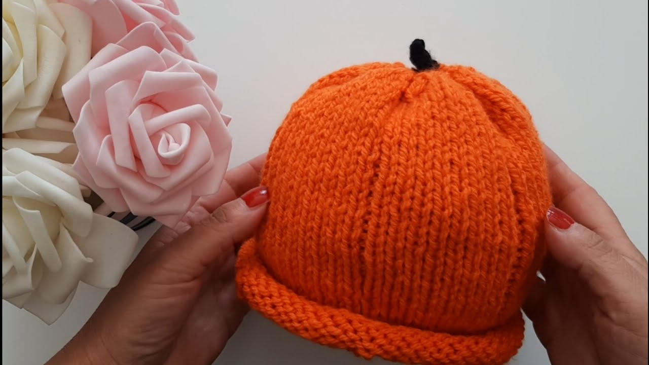 Cappellino halloween ( Zucca ) ai ferri /Halloween pumpkin knit /Calabaza de halloween a dos agujas