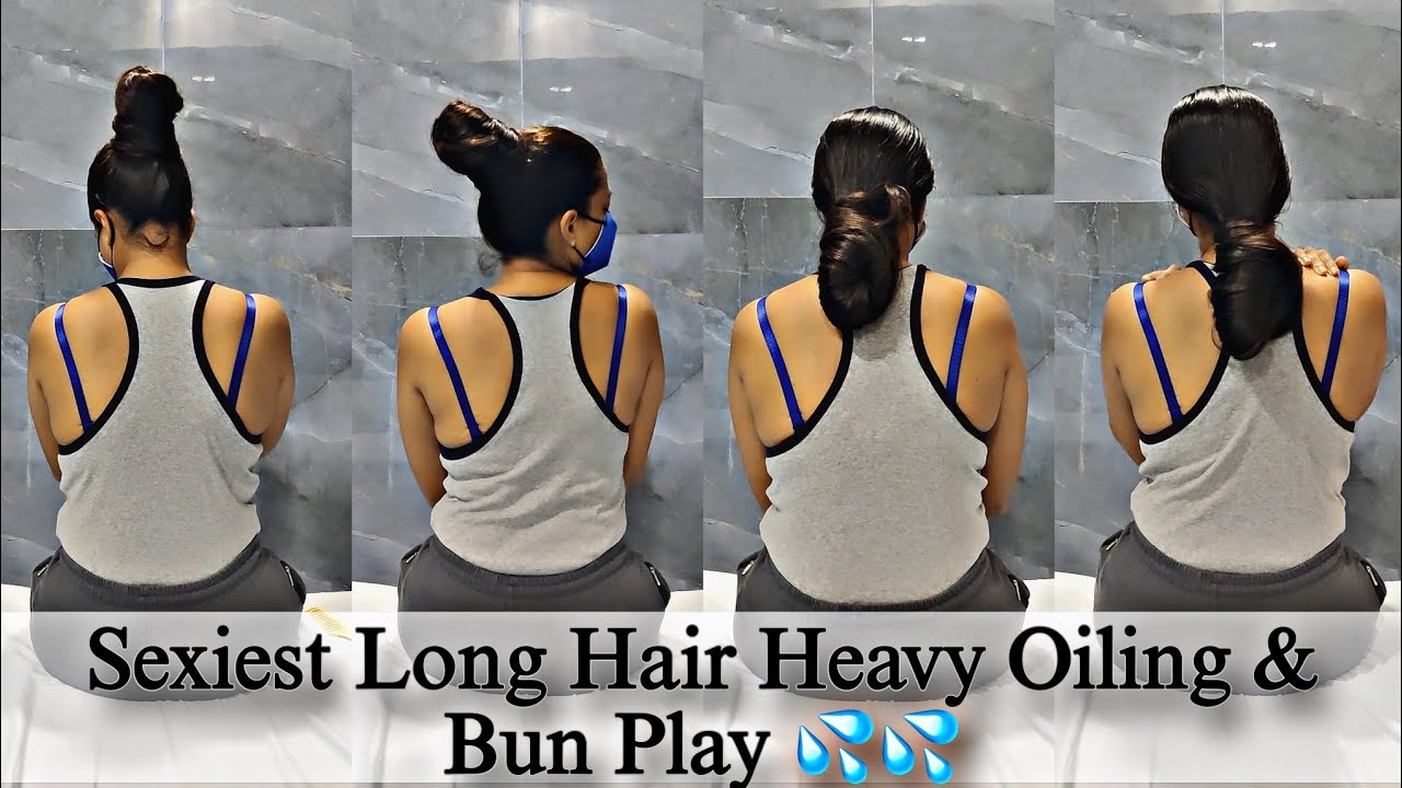 Ultimate Bun Seduction | Heavy Hair Oiling, Sleek Combing & Sensual Bun Play with Knee-Lengt hair