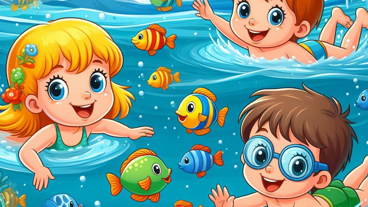 Bambini felici nuotano con pesci colorati (30 MIN) - Canzoni e Rime per Bambini