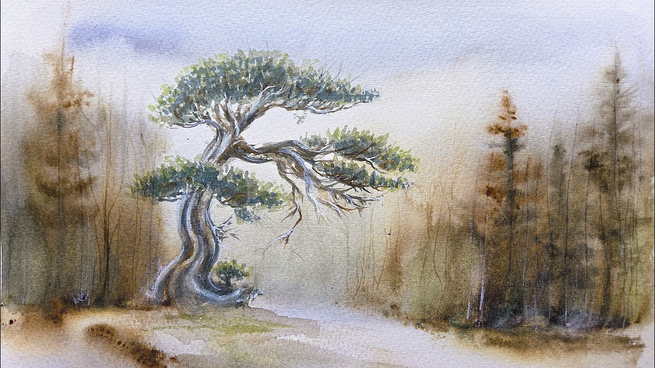 Watercolor Forest Painting Tutorial Using Palette Knife Technique: How to Paint Trees in Watercolor