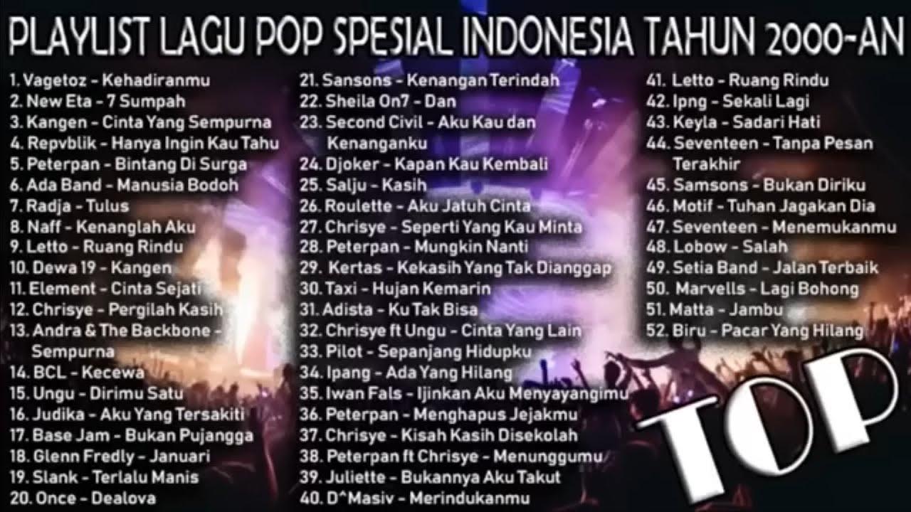 (Full tanpa iklan) Peterpan,ungu, chriseye, element,letto, naff, Judika,once, dkk #2000an