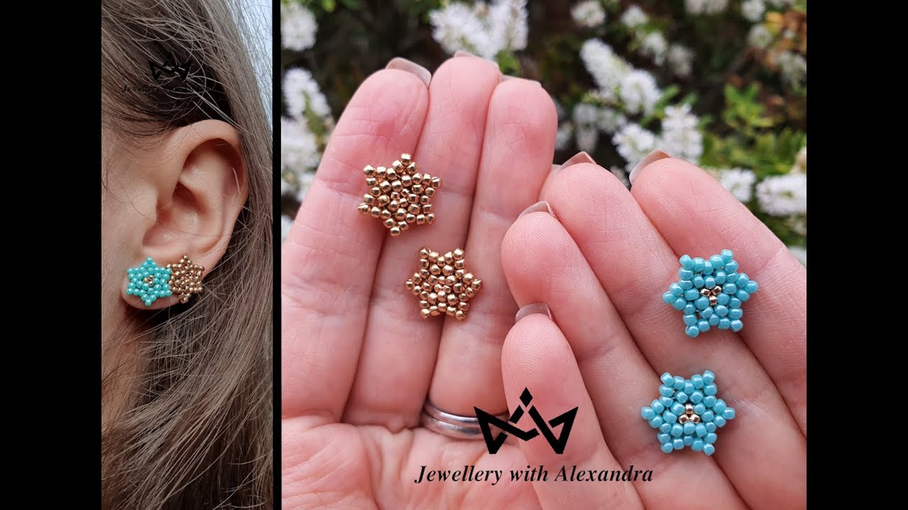 ✡️ The Stella Earrings | Beaded Star Shaped Stud Earrings Tutorial (Multiple Languages Translations)