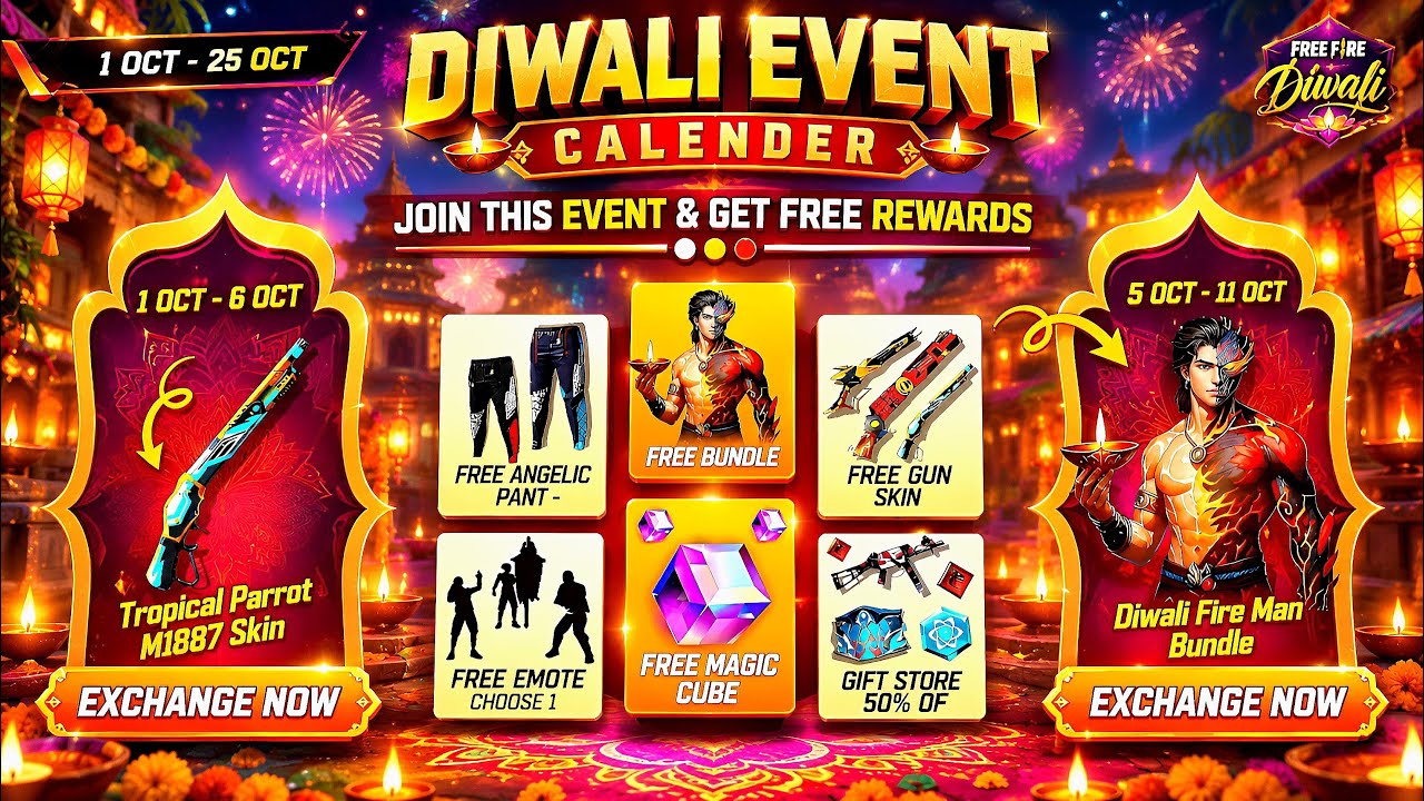 Diwali Event Free Rewards, Old Elite Pass Return 🥳🤯| magic cube store update | free fire new event