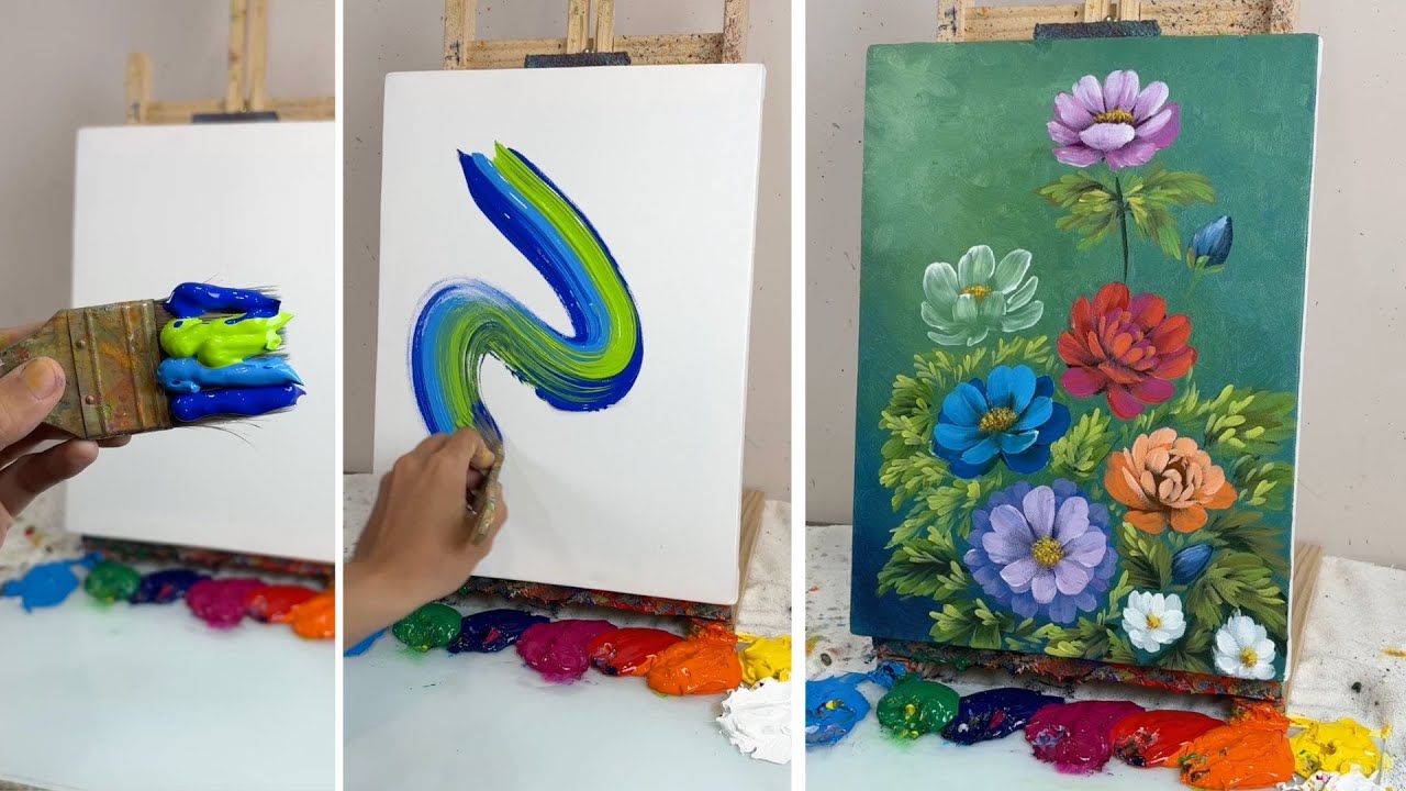 How to Paint Colorful Acrylic Flowers | Easy Floral Painting for Beginners #064