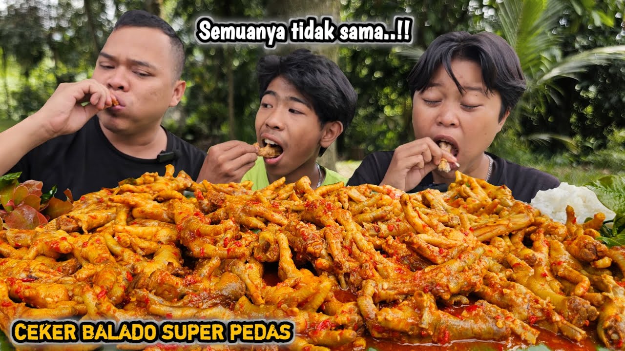 Mukbang ceker balado normal super pedas + Daun kopi + Lampeni, AJIB kacida nikmatnya