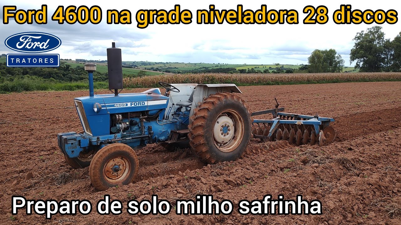 Trator Ford 4600 na grade niveladora Tatu 28 discos | preparo de solo para milho safrinha 11/03/23
