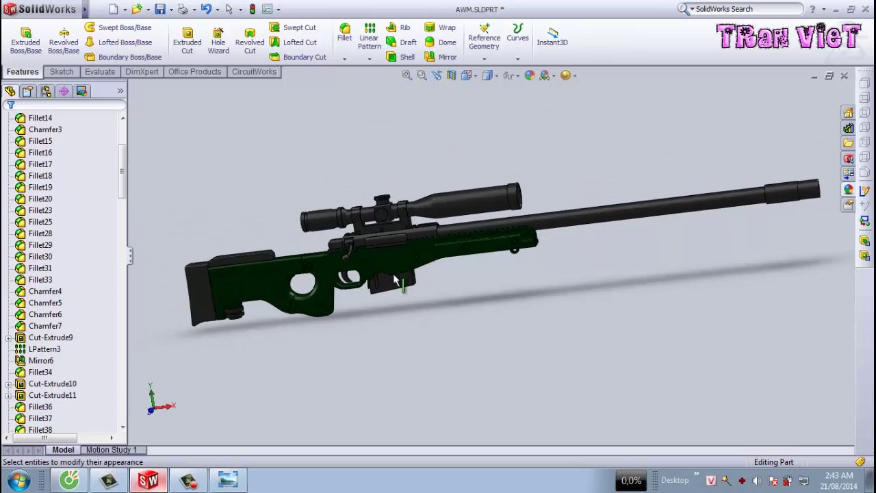SolidWorks Tutorial : AWM Sniper Rifle