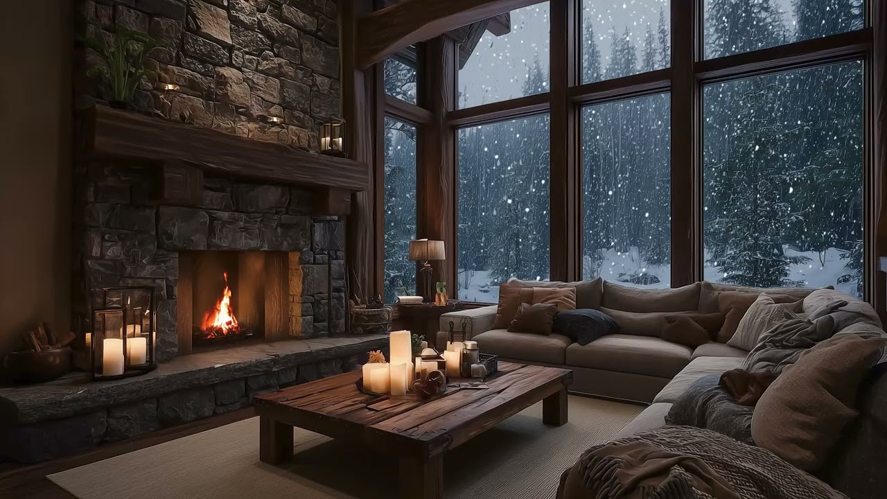 Relaxing Fire And Howling Wind Sounds For Sleep And Cozy Cabin Ambience