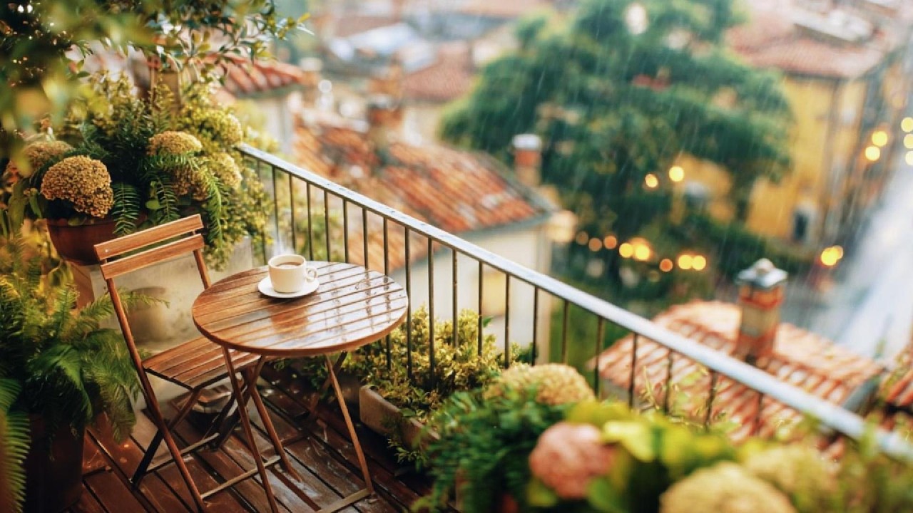 Rainy Afternoon in Town 🌧️☕ | Cozy Balcony Rain Sounds to Study & Work