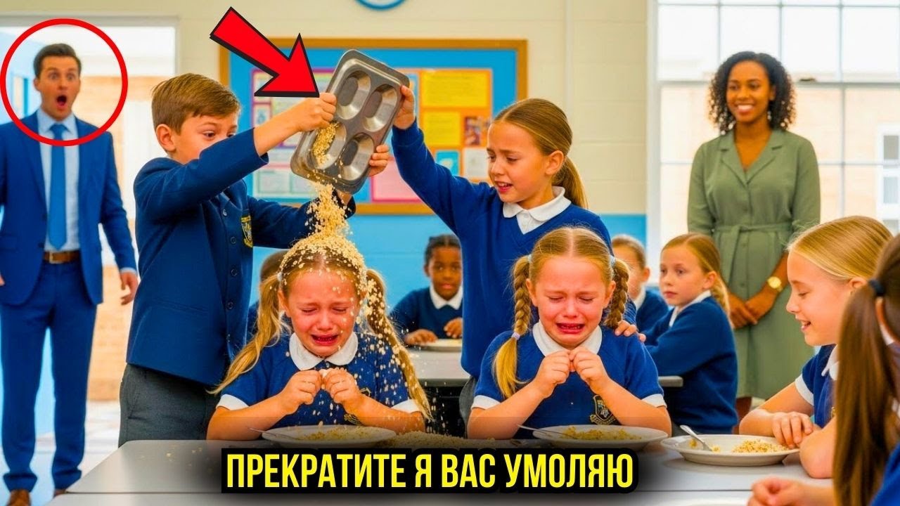 Ученики бросали мусор в обед близняшек... но один миллионер видит всё и приходит в ярость...