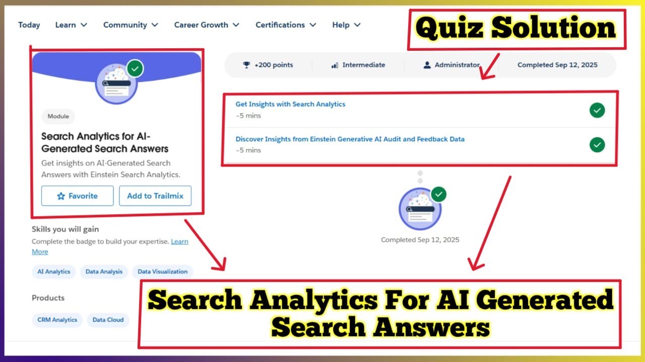 Search Analytics for AI Generated Search Answers | Salesforce Trailhead | Quiz Solution