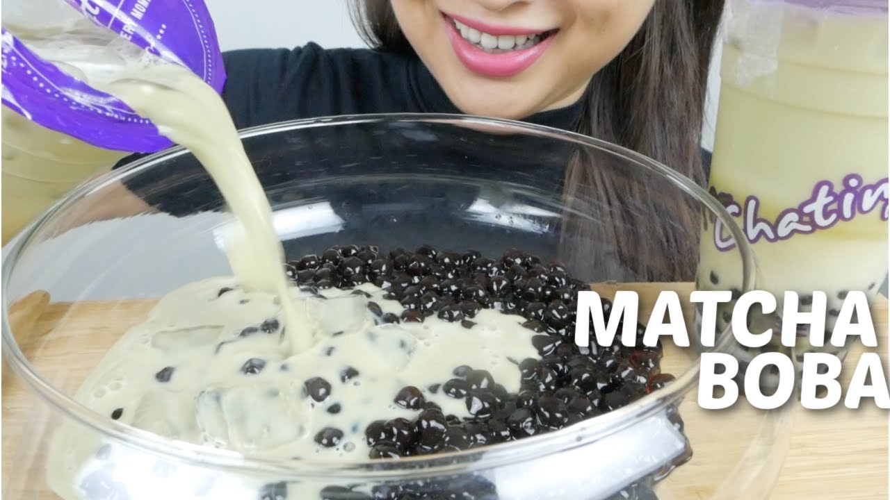 GIANT Matcha BOBA Blow *AMSR Slurping Eating SOUNDS | N.E Let's Eat