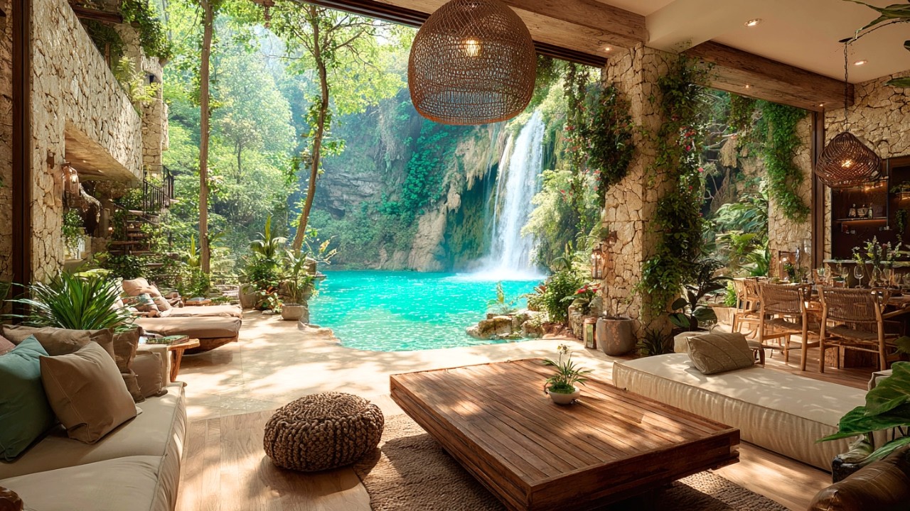 Jungle Waterfall Lounge | Forest Birdsong for Deep Focus & Calm Work