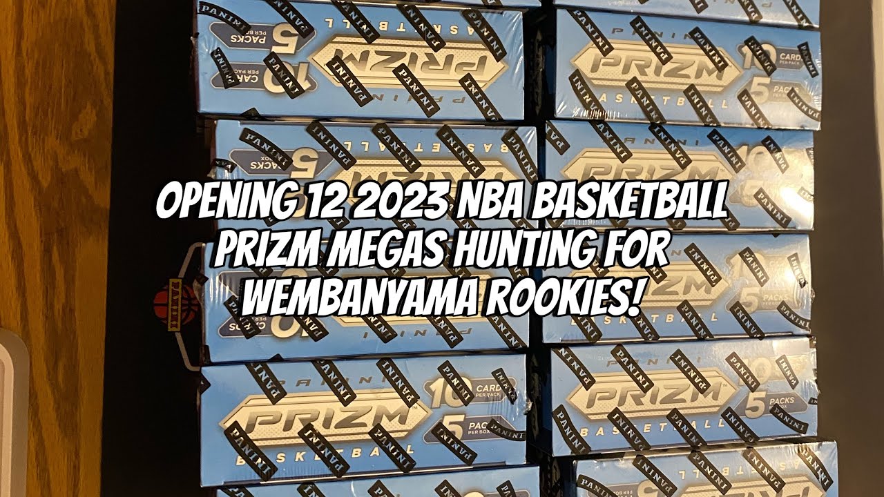 Opening 12 Mega Boxes of 2023 NBA Basketball Prizm to hunt for Wembanyama rookies.