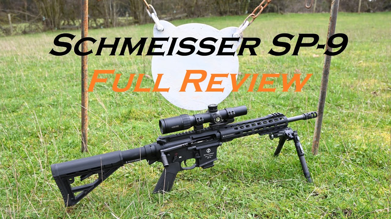 Schmeisser SP-9, at 225 metres on a steel gong with 9mm parabellum