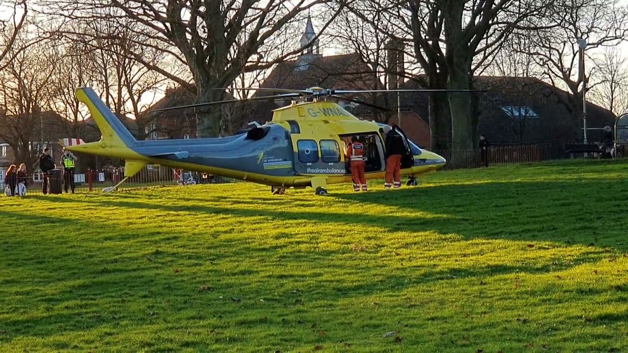 G-WNAS Air Ambulance Full Inc Patient Arrival, Loading and Take-off