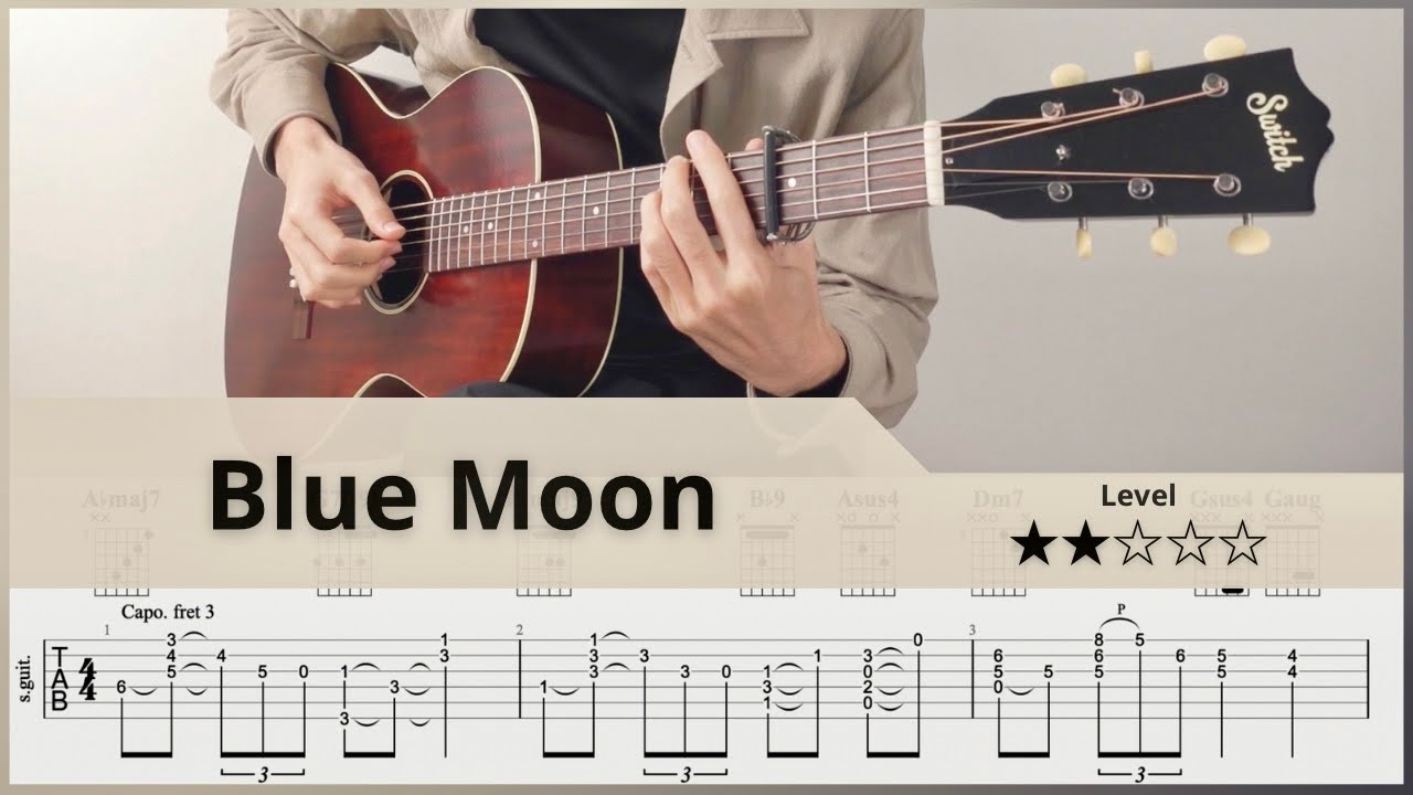 【TAB】Blue Moon | Fingerstyle Jazz Guitar | ソロギター