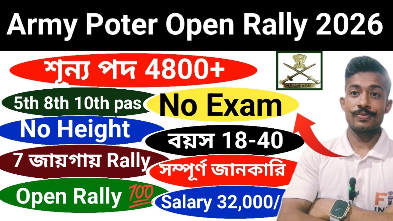Good News 💯🎉 Army Poter Open Rally 2026 Army Poter Open Rally 2026 No Exam 5th 8th 10th 12th pas