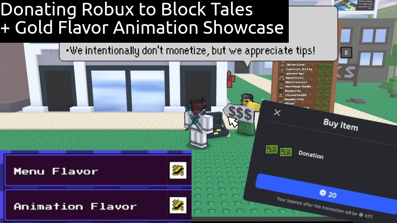 Donating Robux to Block Tales + Gold Flavor Animation Showcase