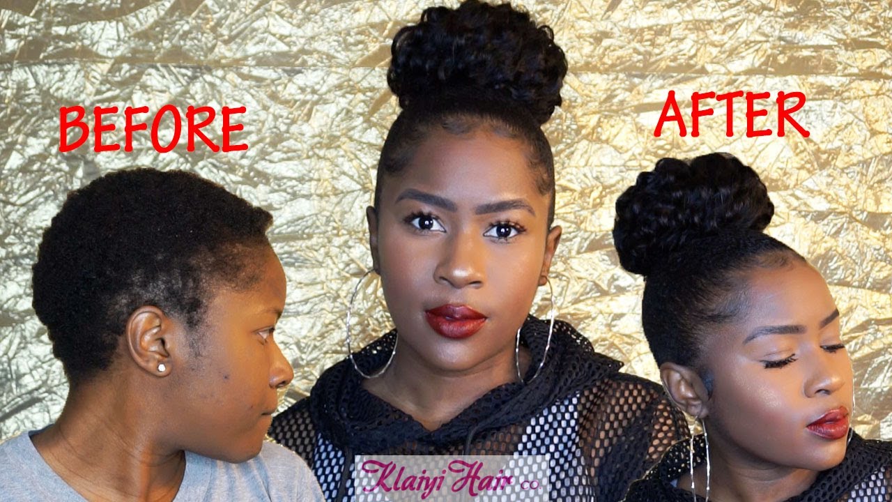 How to do a Sleek HIGH BUN on SUPER SHORT 4C(TWA)Natural Hair Using TRACK HAIR!KLAIYI HAIR|MONA B.