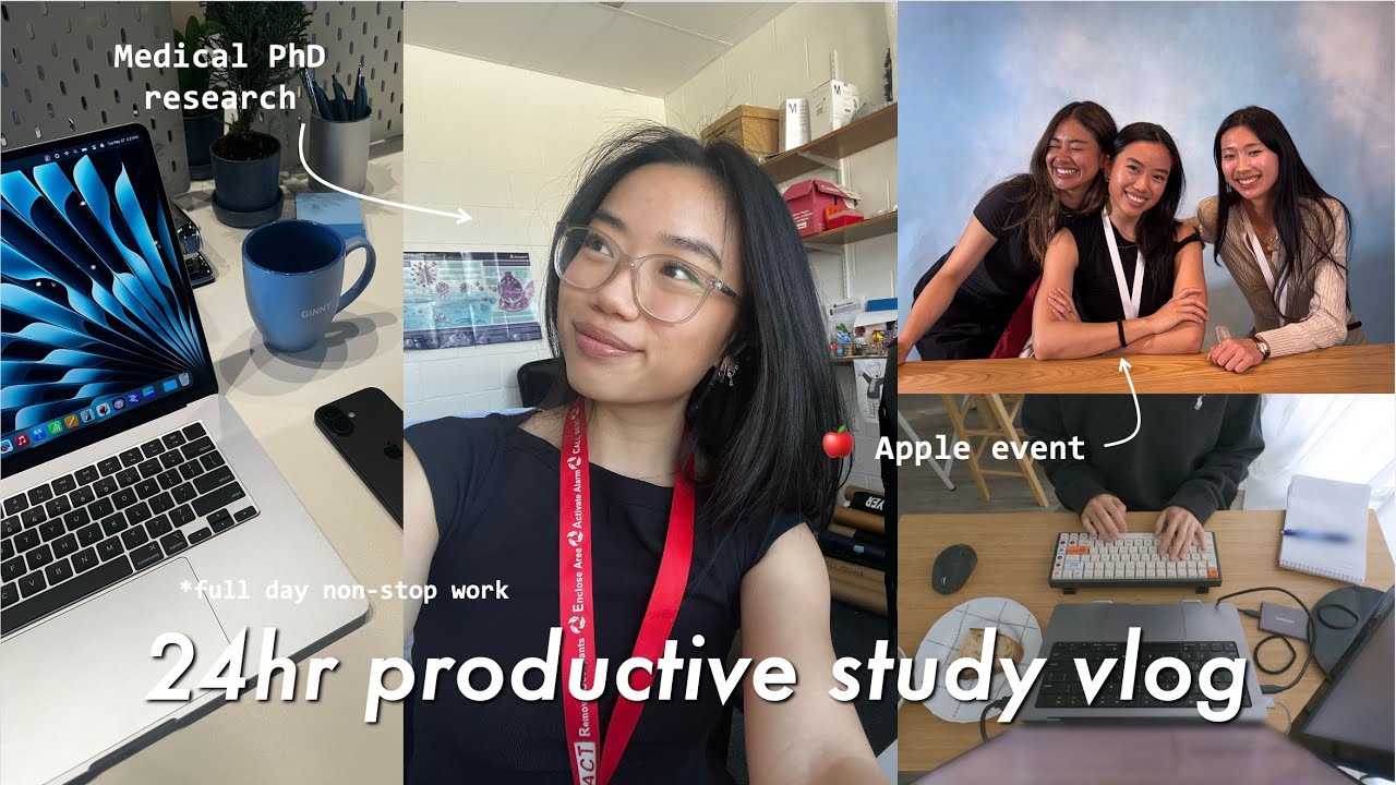 24hr STUDY VLOG 🔬🍎 | VERY productive and chaotic studying, research, creator event, late night