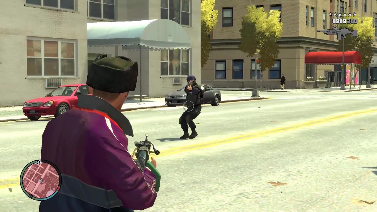 GTA 4 - NIKO - SHOOTOUT AT MUSEUM - FIGHT WITH DINOSAUR + SIX STARS