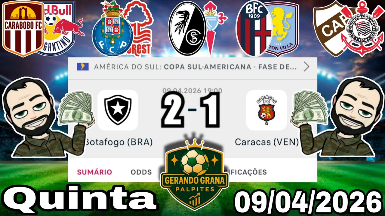 PALPITES DE FUTEBOL PARA HOJE 09 04 2026 QUINTA - FEIRA COM PLACARES EXATOS, BILHETE PRONTO+ZEBRAS