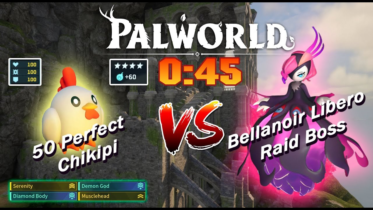 Palworld: 50 Perfect Chikipi vs Bellanoir Libero in 45 seconds