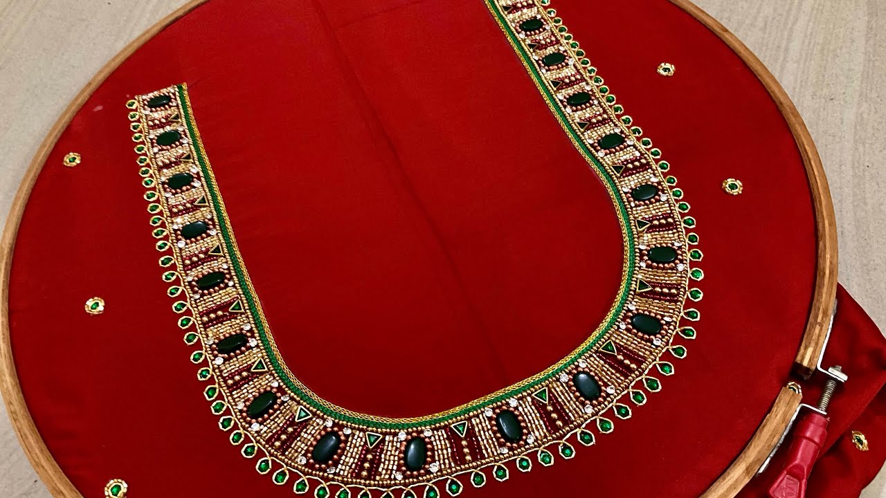Traditional neckline aari embroidery design