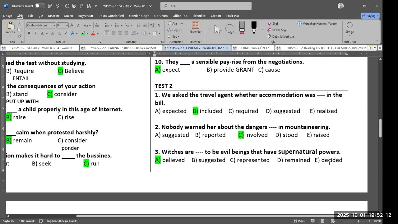 YDS25 2 2 1 VOCAB  Verbs U1 U2 test çözüm 251001