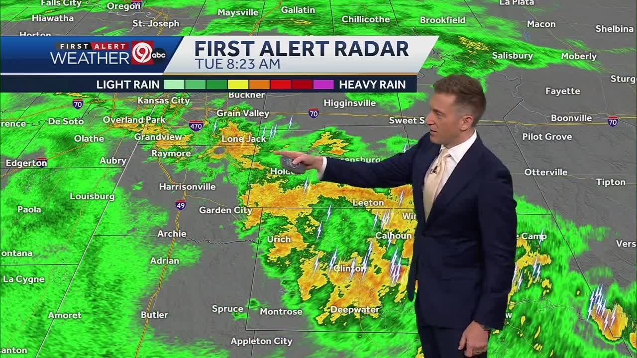Kansas City seeing widespread downpours on radar Tuesday, afternoon thunderstorms possible