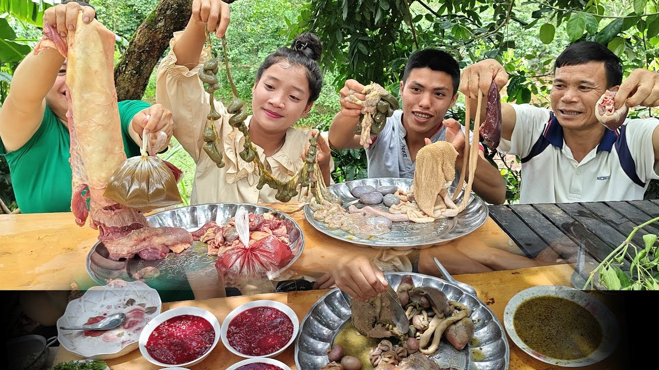 Tiết Canh Lòng Pịa Dê Thịt Ba Chỉ Bò Chấm Ớt Siêu Cay