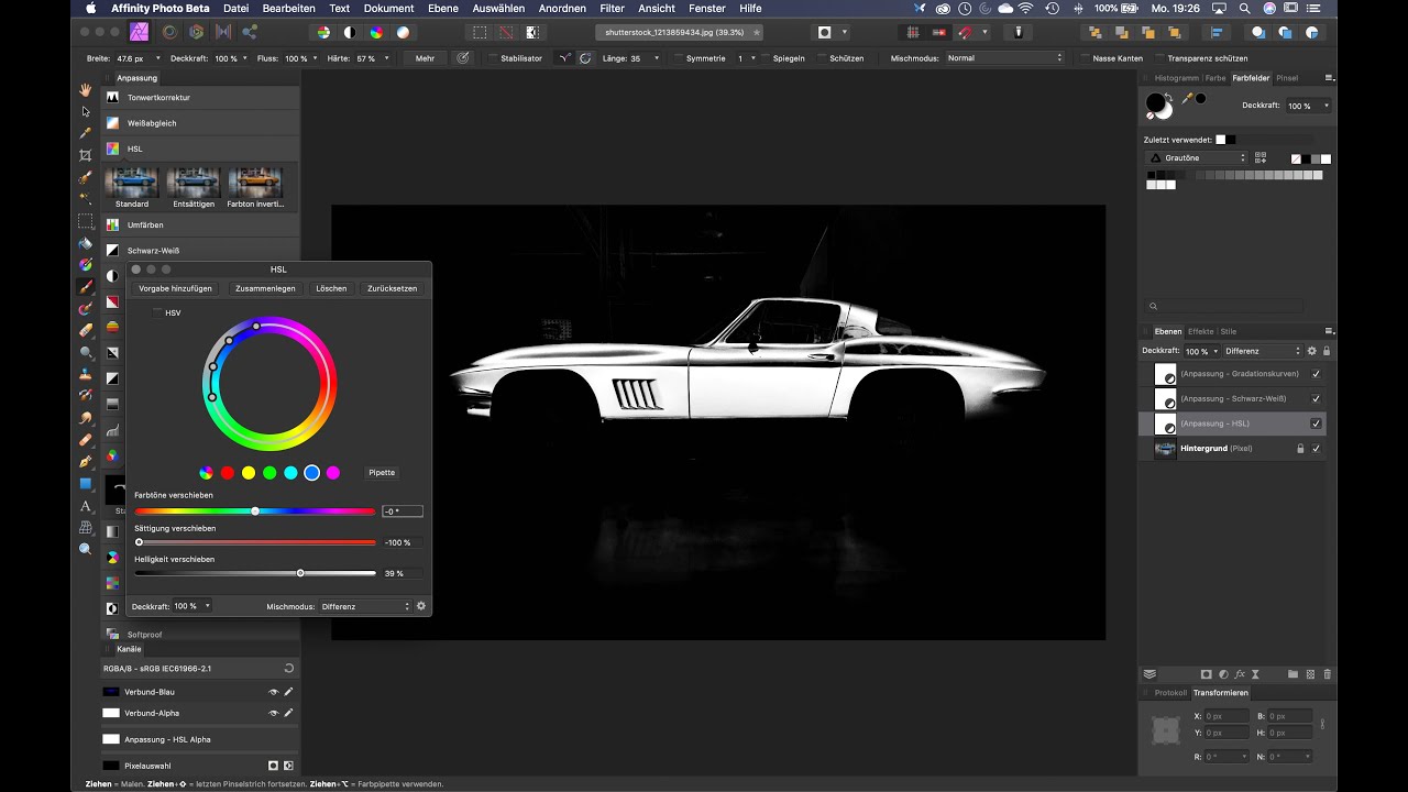 Affinity Photo und Photoshop: HSL-Farbbereich als Maske speichern