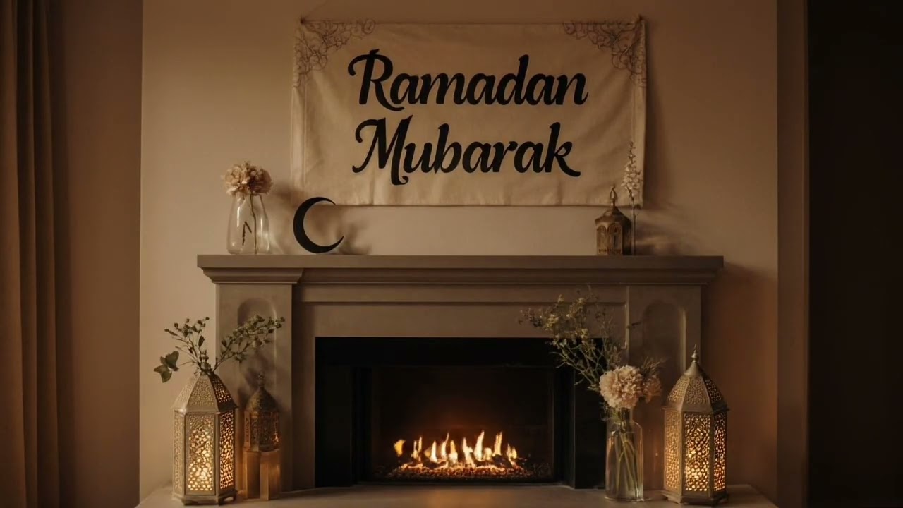 Ramadan Mubarak 🌙 Cozy Fireplace Ambience | 4 Hours of Warm Fire Sounds 
